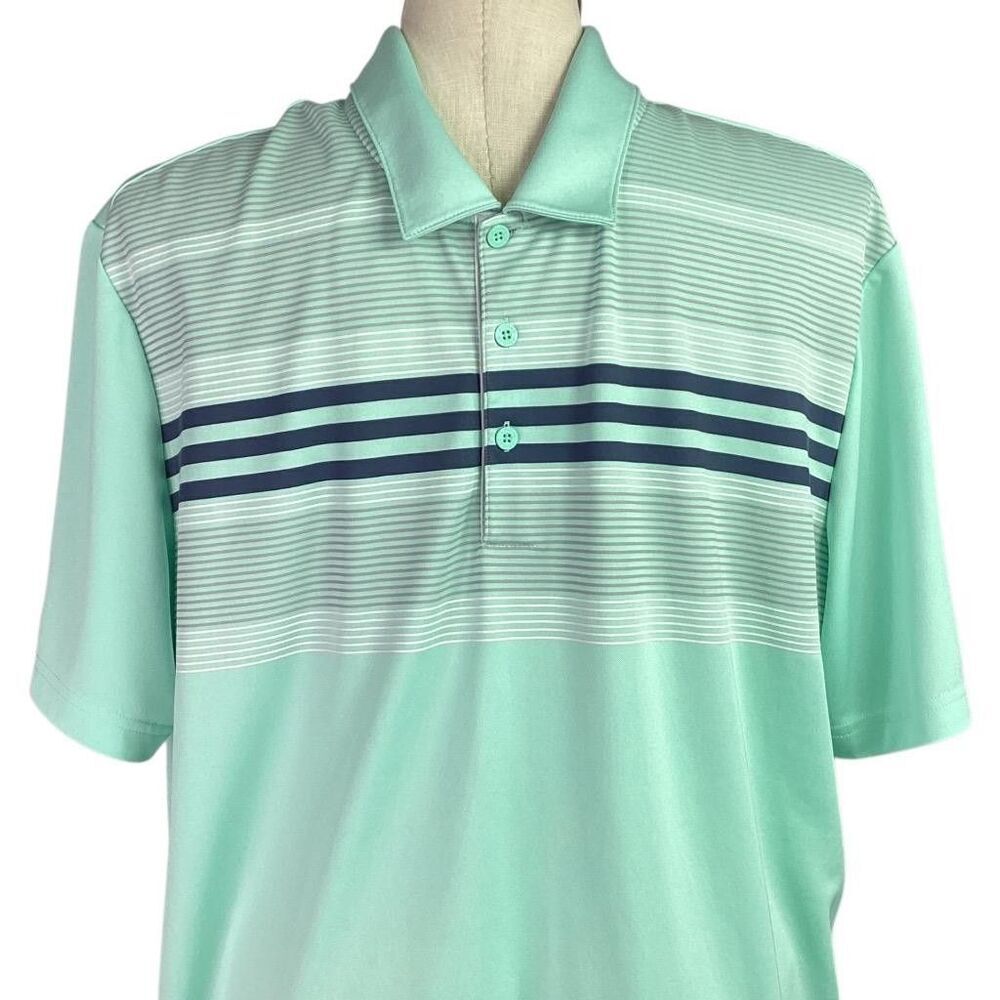Adidas Golf Polo Shirt Men 2XL Green Blue Sport Striped Short Sleeve UPF 50 - Picture 2 of 7